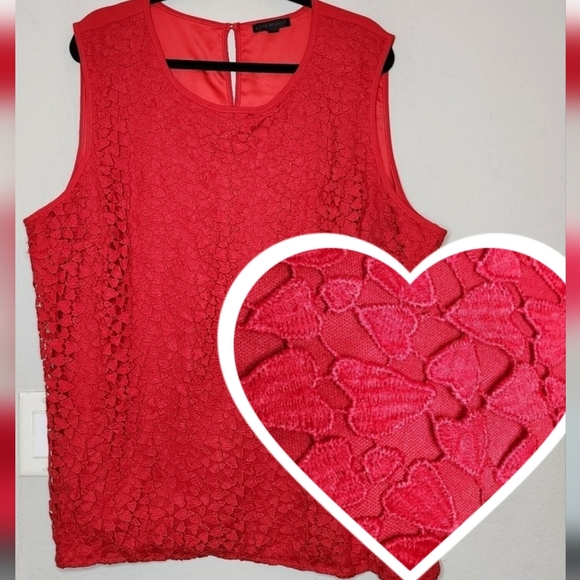 Lane Bryant Heart Lace Crochet Sleeveless Red Top Women's Plus Size 22 - Picture 1 of 14